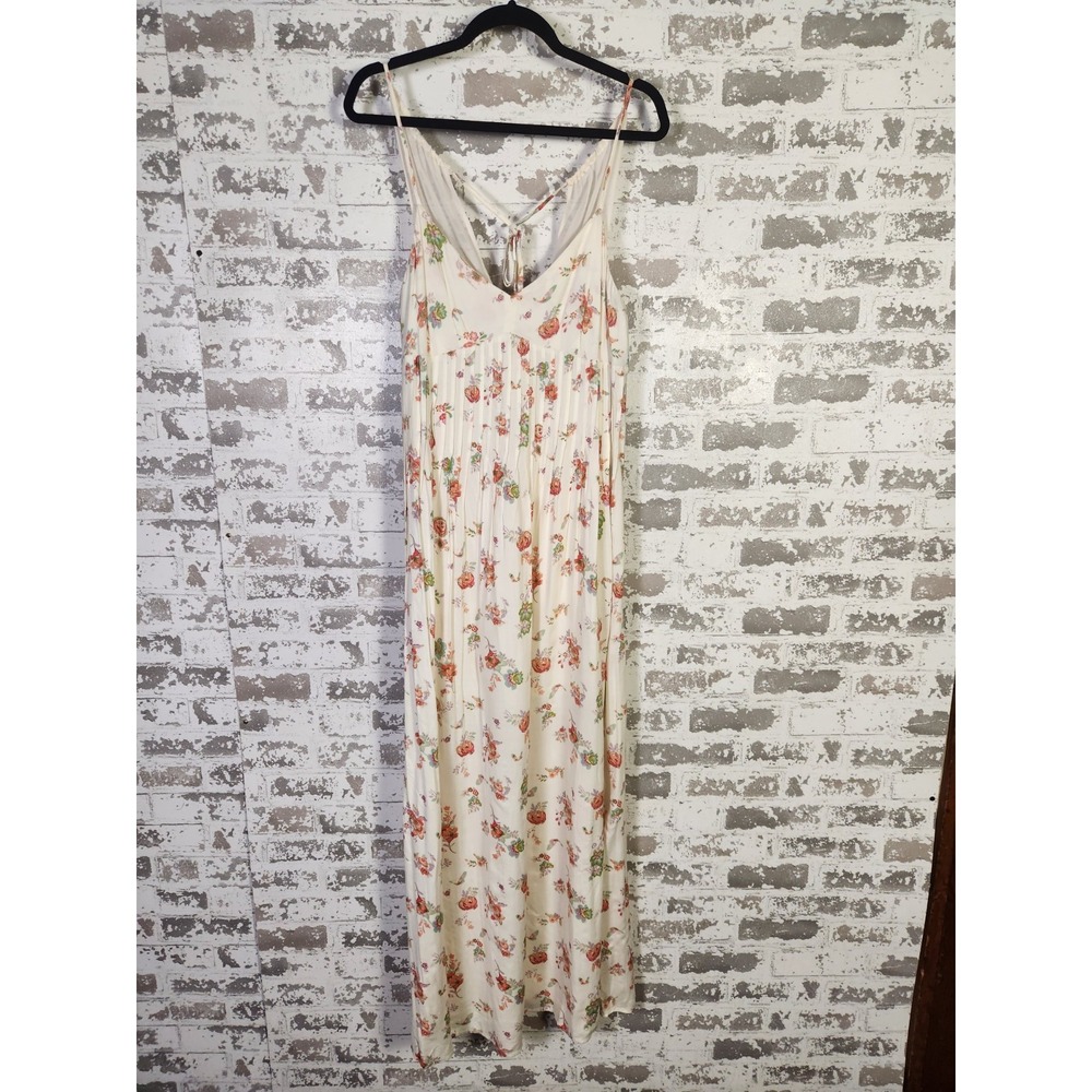 Boho Floral Maxi Cami Dress 10 Beige Pintucked Summer Beach Cottagecore